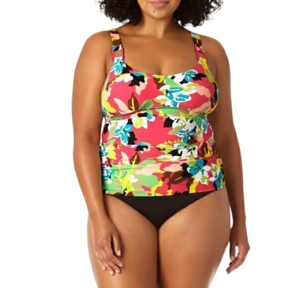 Anne Cole Plus Size Cabana Party Tri Tankini Swim Top